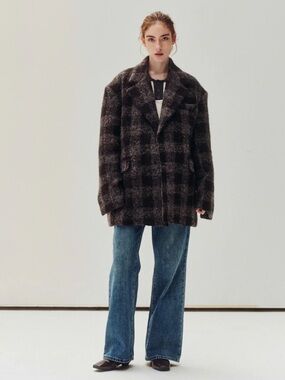 hemi blurr, Oversized Plaid Wool and Camel Hair-Blend Coat - Brown/Black